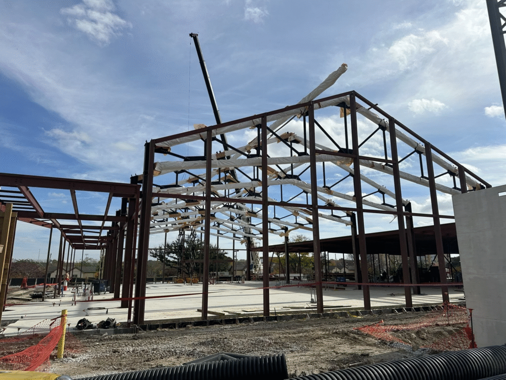 | binkley construction view of large scale mass timber building frame