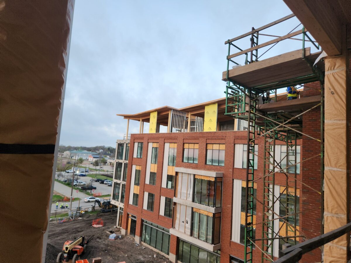 ESG Benefits of Mass Timber: Top 5 Reasons to Build Green Top floor view of work in progress on mass timber construction of McKinney Municipal Center by Binkley Construction